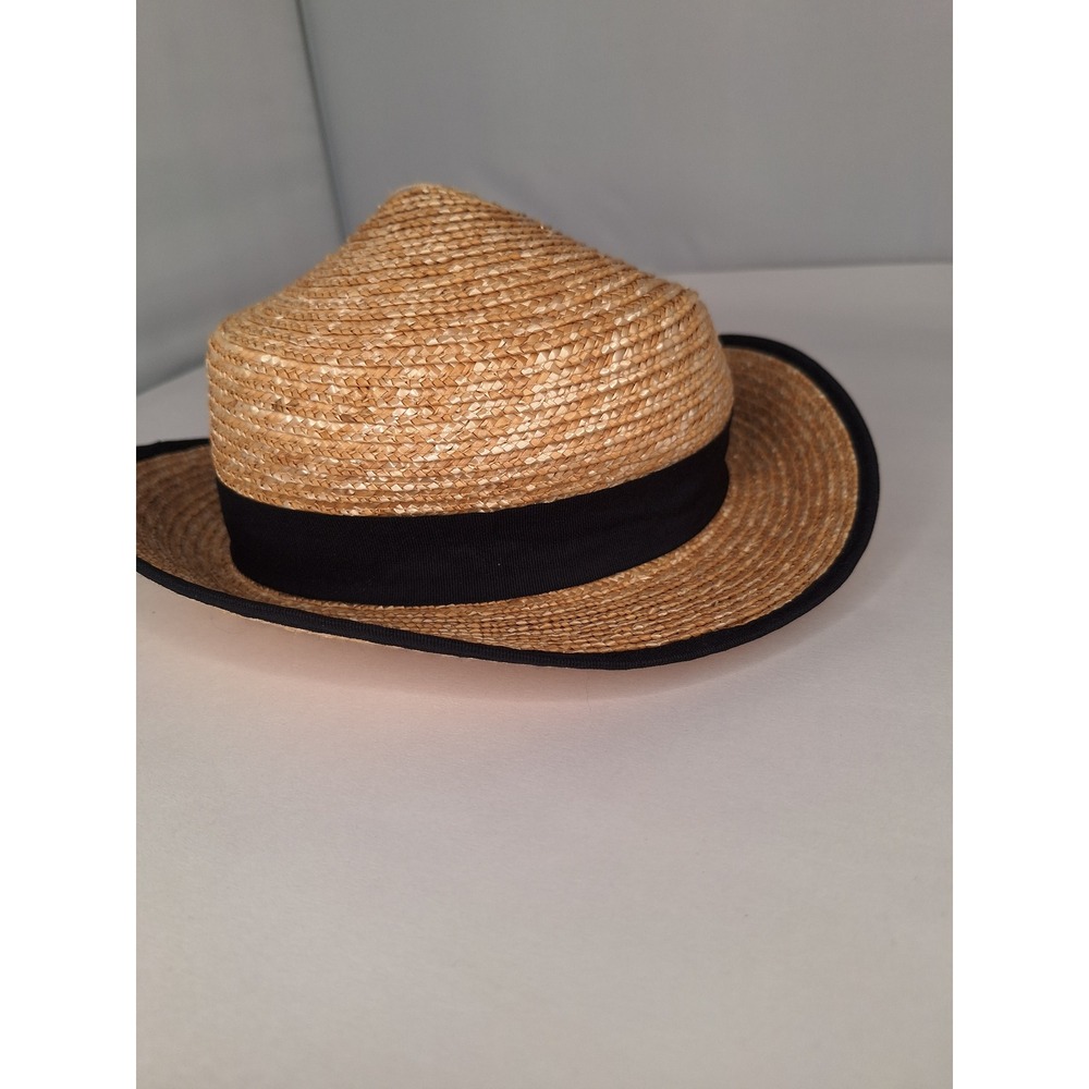 ZARA Straw Fedora Hat Black Ribbon Band Classic Style - Picture 5 of 7